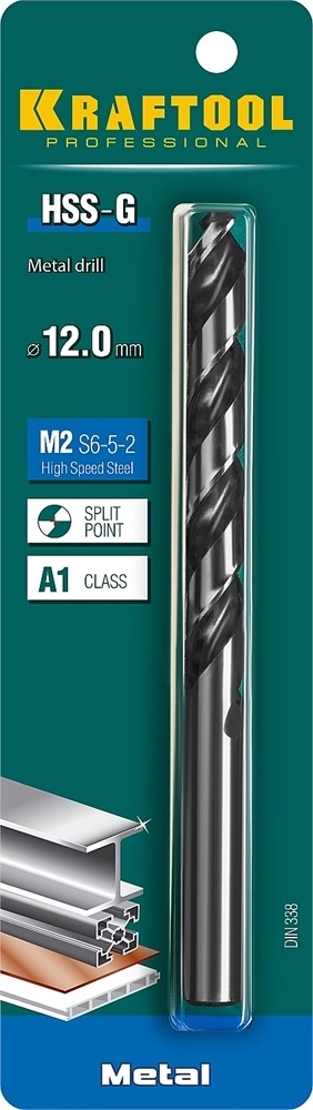 KRAFTOOL  HSS-G, 12.0 х 151 мм, сталь P6M5, сверло по металлу (29651-12) 29651-12