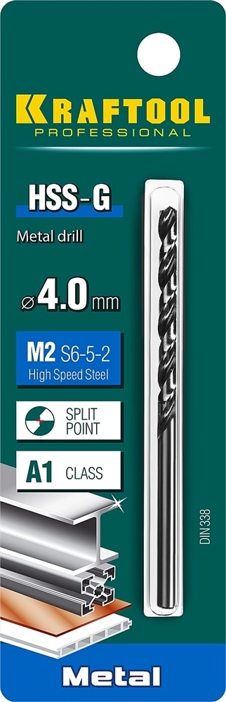 KRAFTOOL  HSS-G, 4.0 х 75 мм, сталь P6M5, сверло по металлу (29651-4) 29651-4