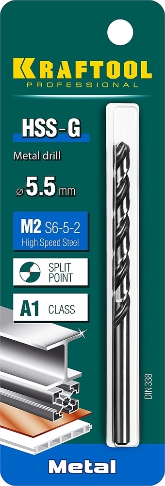 KRAFTOOL  HSS-G, 5.5 х 93 мм, сталь P6M5, сверло по металлу (29651-5.5) 29651-5.5