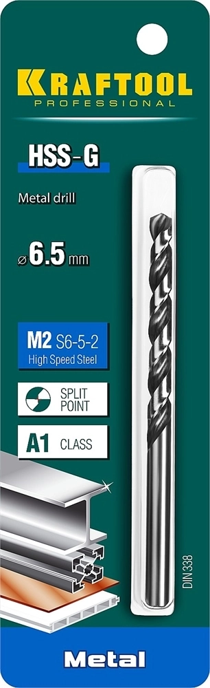 KRAFTOOL  HSS-G, 6.5 х 101 мм, сталь P6M5, сверло по металлу (29651-6.5) 29651-6.5