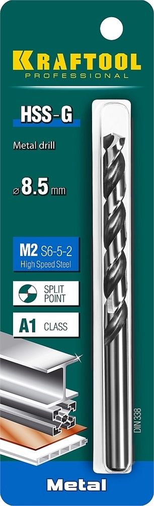 KRAFTOOL  HSS-G, 8.5 х 117 мм, сталь P6M5, сверло по металлу (29651-8.5) 29651-8.5