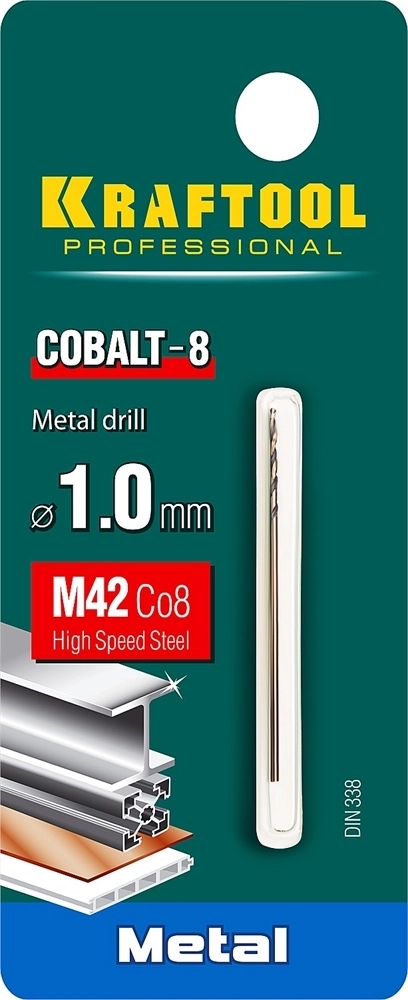 KRAFTOOL  Cobalt, 1.0 х 40 мм, сталь М42, HSS-Co(8%), сверло по металлу (29656-1) 29656-1