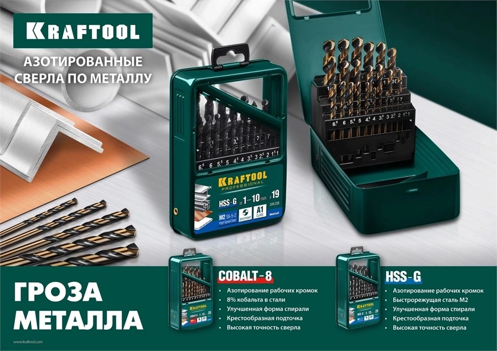 KRAFTOOL  Cobalt, 1.0 х 40 мм, сталь М42, HSS-Co(8%), сверло по металлу (29656-1) 29656-1