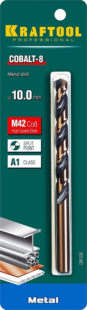 KRAFTOOL  Cobalt, 10.0 х 133 мм, сталь М42, HSS-Co(8%), сверло по металлу (29656-10) 29656-10