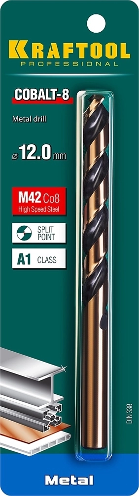 KRAFTOOL  Cobalt, 12.0 х 151 мм, сталь М42, HSS-Co(8%), сверло по металлу (29656-12) 29656-12