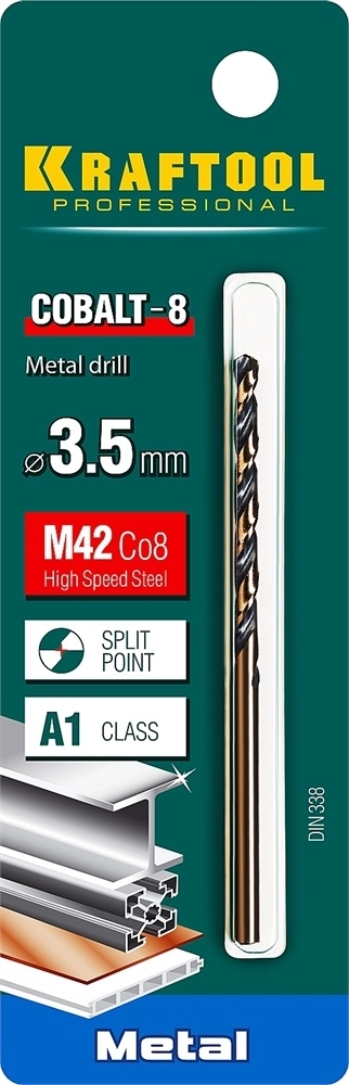 KRAFTOOL  Cobalt, 3.5 х 70 мм, сталь М42, HSS-Co(8%), сверло по металлу (29656-3.5) 29656-3.5