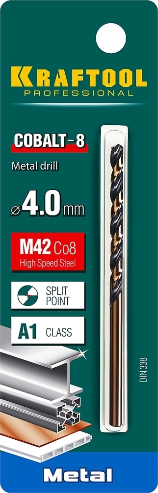 KRAFTOOL  Cobalt, 4.0 х 75 мм, сталь М42, HSS-Co(8%), сверло по металлу (29656-4) 29656-4