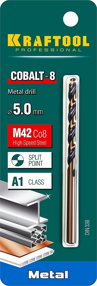 KRAFTOOL  Cobalt, 5.0 х 86 мм, сталь М42, HSS-Co(8%), сверло по металлу (29656-5) 29656-5