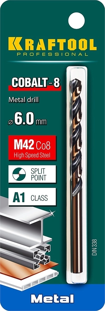 KRAFTOOL  Cobalt, 6.0 х 93 мм, сталь М42, HSS-Co(8%), сверло по металлу (29656-6) 29656-6