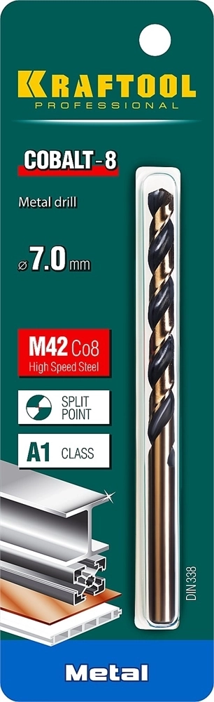 KRAFTOOL  Cobalt, 7.0 х 109 мм, сталь М42, HSS-Co(8%), сверло по металлу (29656-7) 29656-7