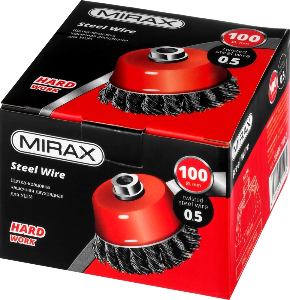 MIRAX  100 мм, жгутированная стальная проволока 0.5 мм, чашечная щетка-крацовка для УШМ (35104-100-2) 35104-100-2