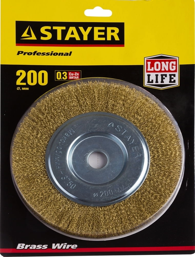 STAYER  200 мм, витая стальная латунированная проволока 0.3 мм, щетка дисковая для УШМ, Professional (35122-200) 35122-200