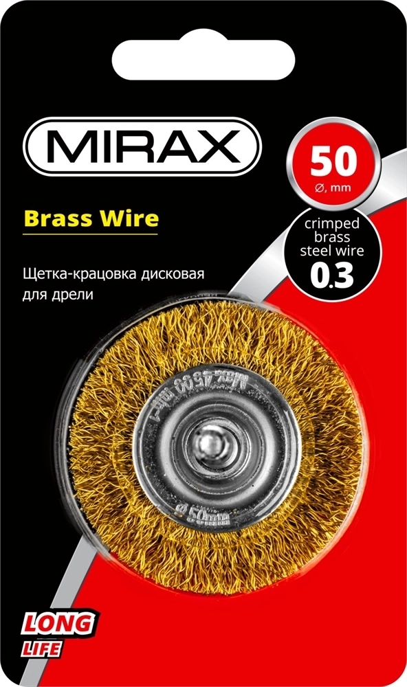 MIRAX  50 мм, витая стальная латунированная проволока 0.3 мм, щетка дисковая для дрели (35145-050) 35145-050