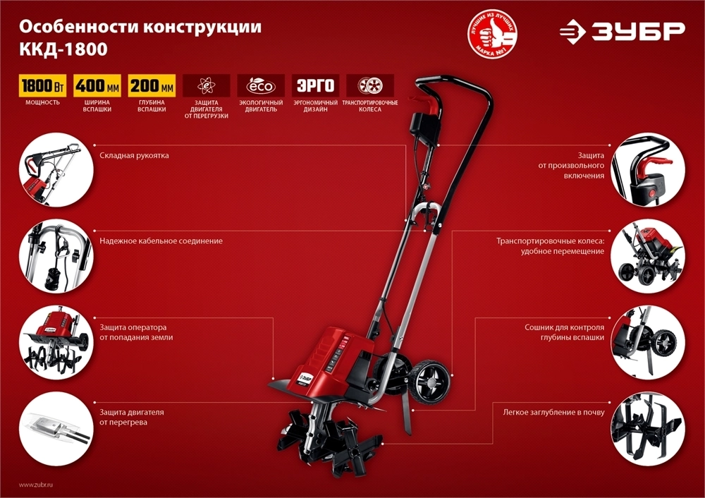 ЗУБР  1800 Вт, электрический культиватор (ККД-1800) ККД-1800