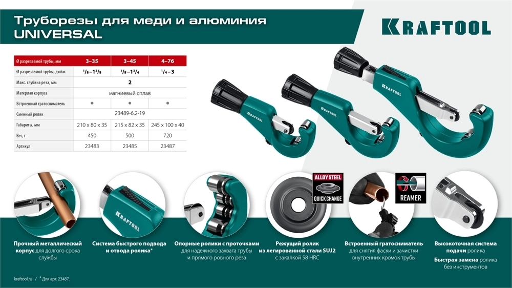 KRAFTOOL  Universal-45, 3 - 45 мм, труборез для меди и алюминия (23485) 23485
