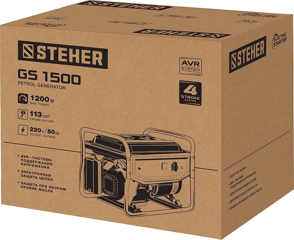STEHER  1200 Вт, бензиновый генератор (GS-1500) GS-1500