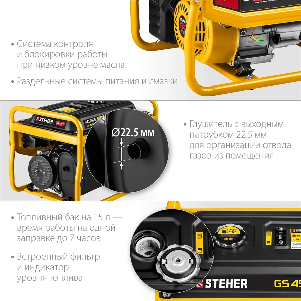 STEHER  3300 Вт, бензиновый генератор (GS-4500) GS-4500
