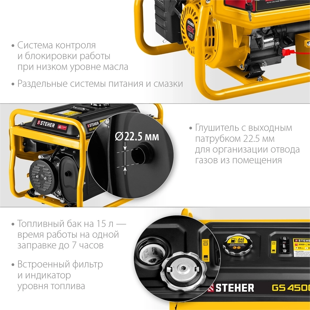 STEHER  3300 Вт, бензиновый генератор с электростартером (GS-4500E) GS-4500Е