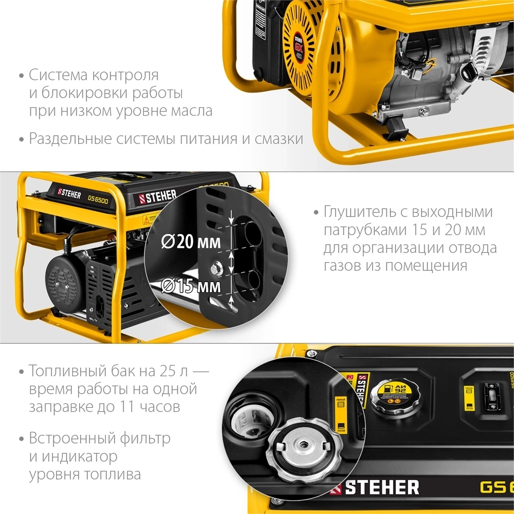 STEHER  5500 Вт, бензиновый генератор (GS-6500) GS-6500