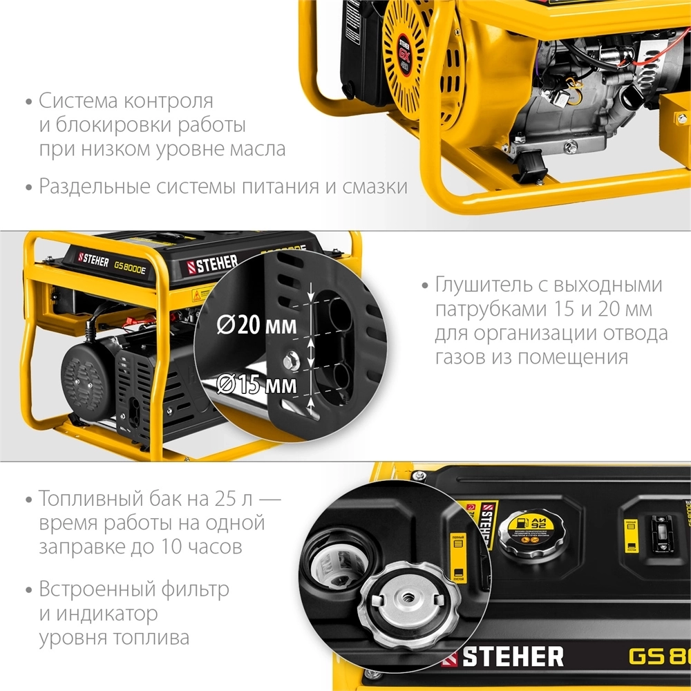 STEHER  7000 Вт, бензиновый генератор с электростартером (GS-8000E) GS-8000Е