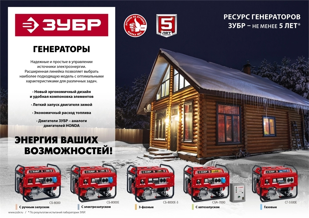 ЗУБР  7000 Вт, бензиновый генератор (СБ-7000) СБ-7000