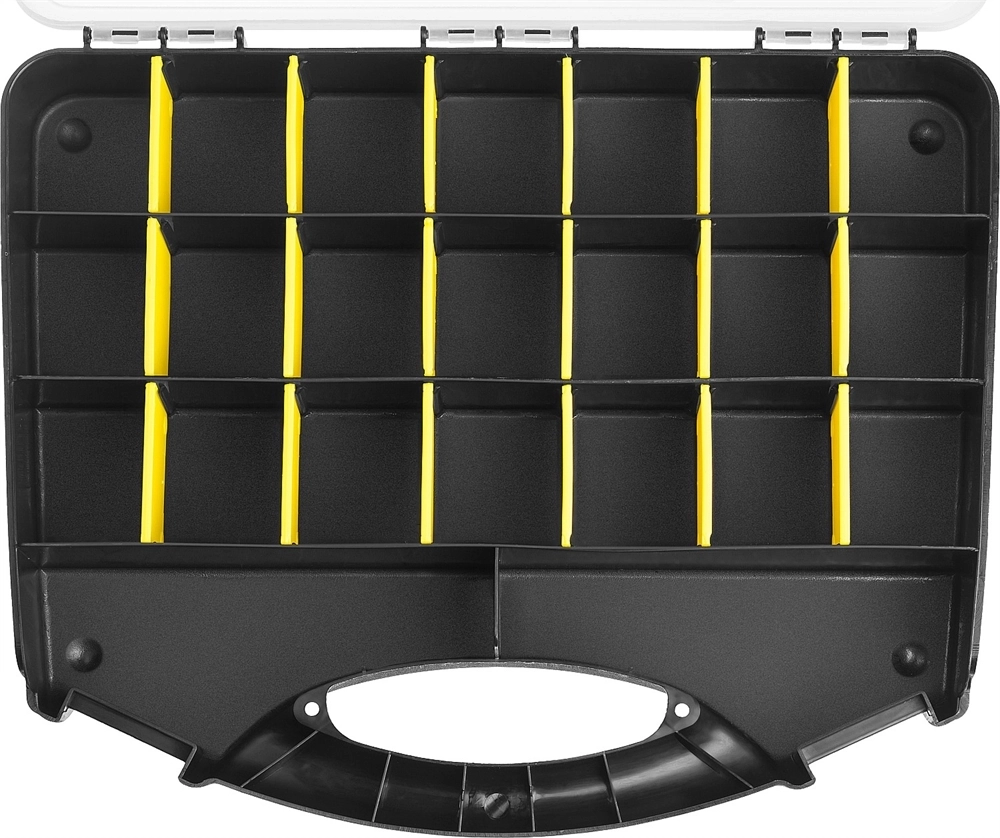 STAYER  SPACE-15, 380 х 310 х 70 мм, (15″), пластиковый органайзер с 21 ячейкой (38038-15) 38038-15_z01