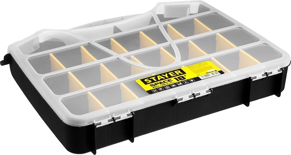 STAYER  SPACE-18, 455 х 355 х 70 мм, (18″), пластиковый органайзер с 21 ячейкой (38038-18) 38038-18_z01