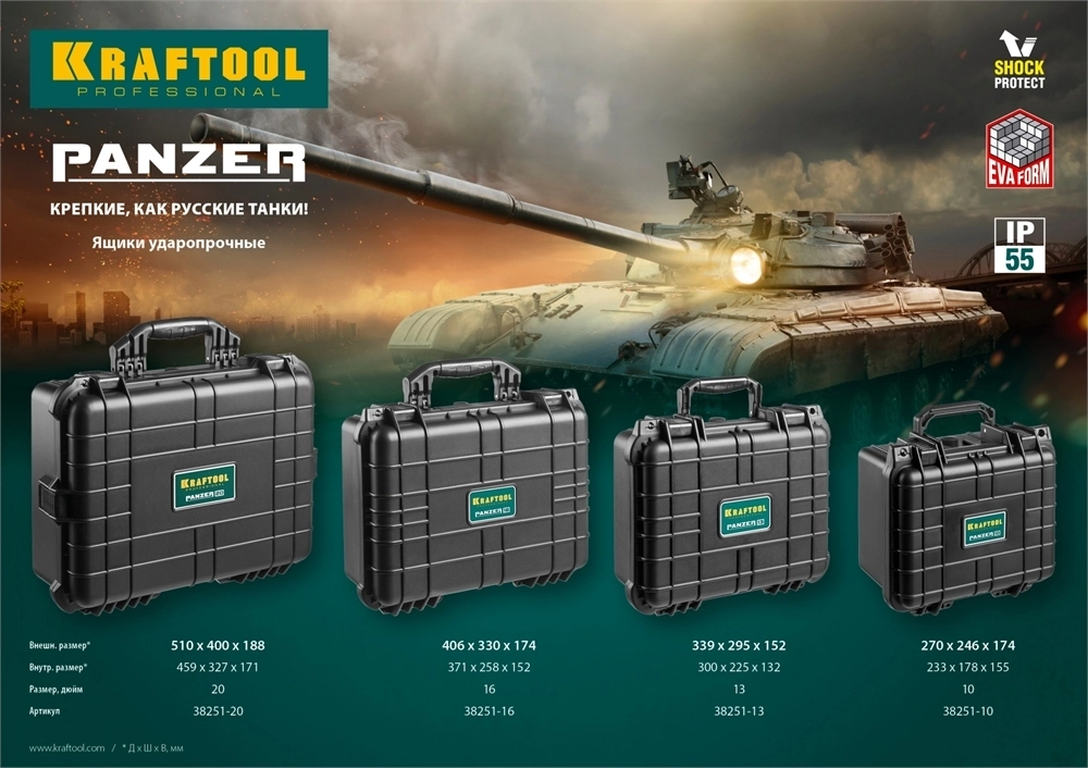 KRAFTOOL  PANZER-13, 340 х 290 х 150 мм, (13″), IP55, ударопрочный пластиковый ящик (38251-13) 38251-13
