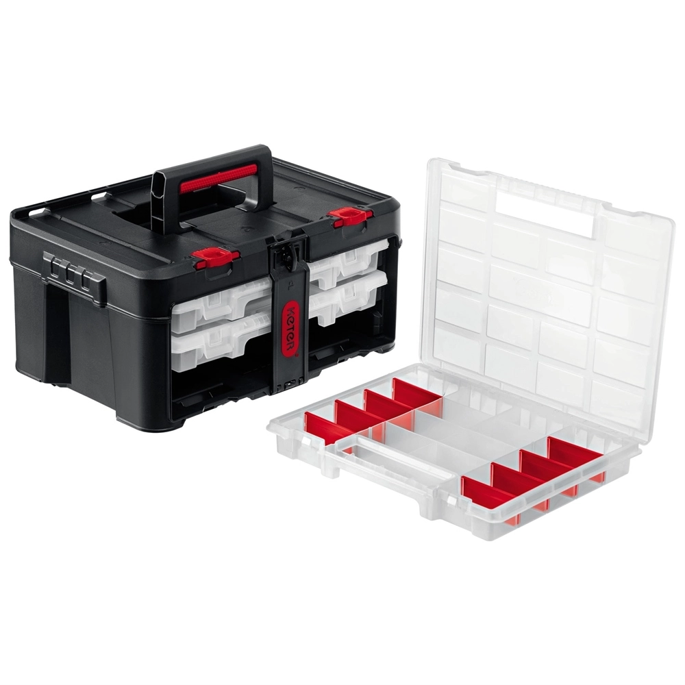 KETER  STACKNROLL, 481 х 332 х 233 мм, (19″), пластиковый ящик с 3 органайзерами и 18 ячейками (38406) 38406