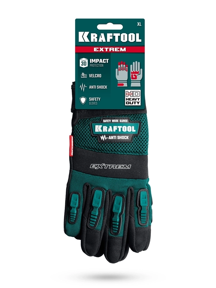 KRAFTOOL  EXTREM, XL, для тяжелых мех. Работ, антивибрационные, с резиновыми накладками, профессиональные комбинированные перчатки (11287-XL) 11287-XL