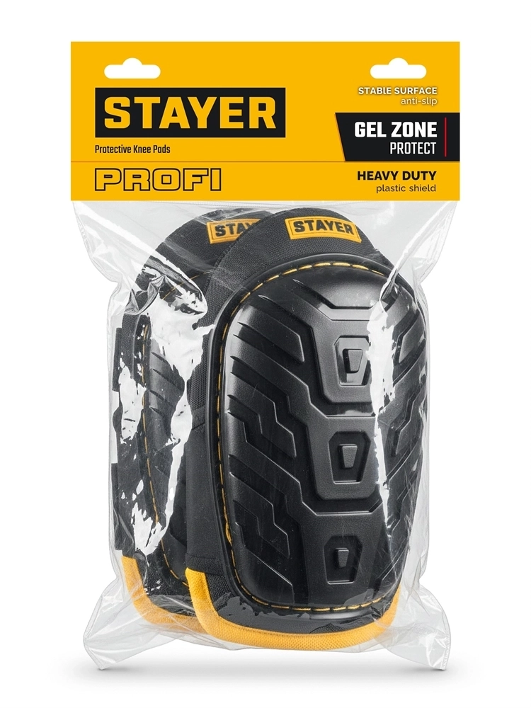 STAYER  с гелевым наполнителем, защитные наколенники с пластиковой накладкой, Professional (11198) 11198