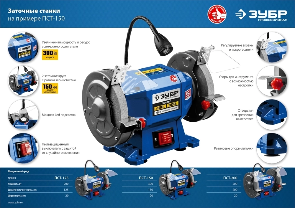 ЗУБР   d 200,  500 Вт, заточной станок, Профессионал (ПСТ-200) ПСТ-200