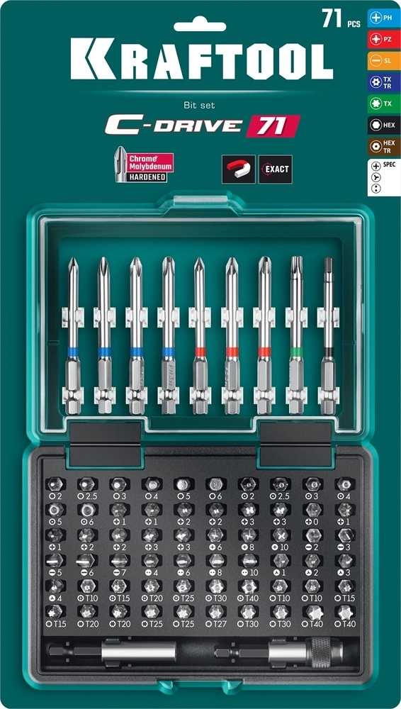 KRAFTOOL  C-Drive 71, 71 шт, набор многофункциональных бит (26067-H71) 26067-H71