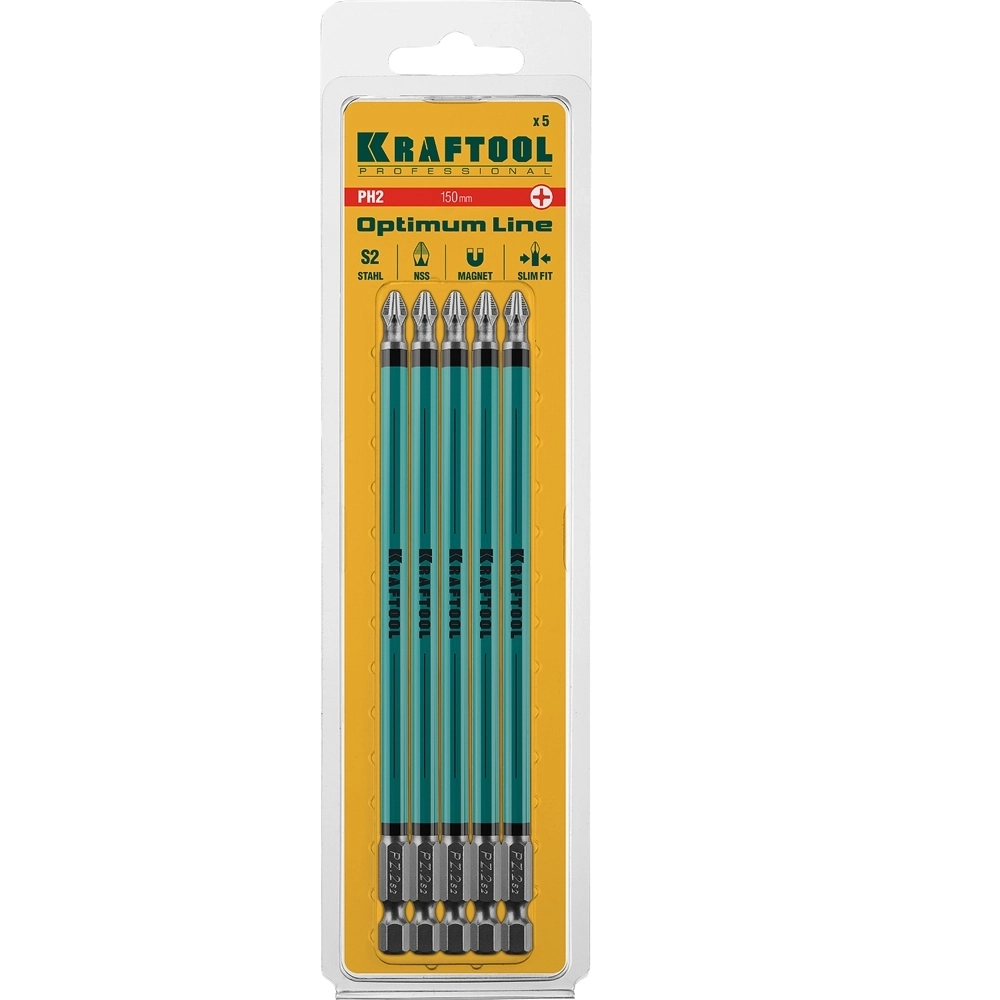 KRAFTOOL  Optimum, PH2, 150 мм, 5 шт, биты (26122-2-150-5) 26122-2-150-5