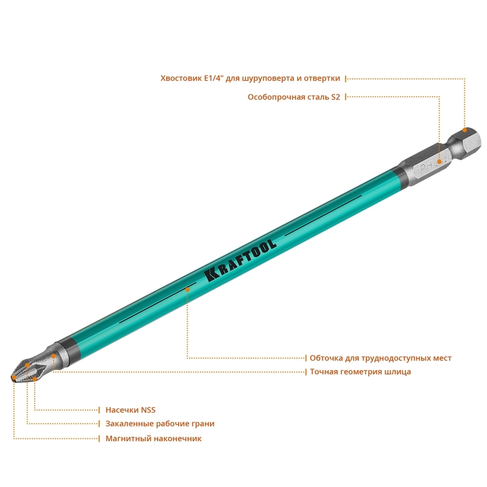 KRAFTOOL  Optimum, PH2, 150 мм, 5 шт, биты (26122-2-150-5) 26122-2-150-5