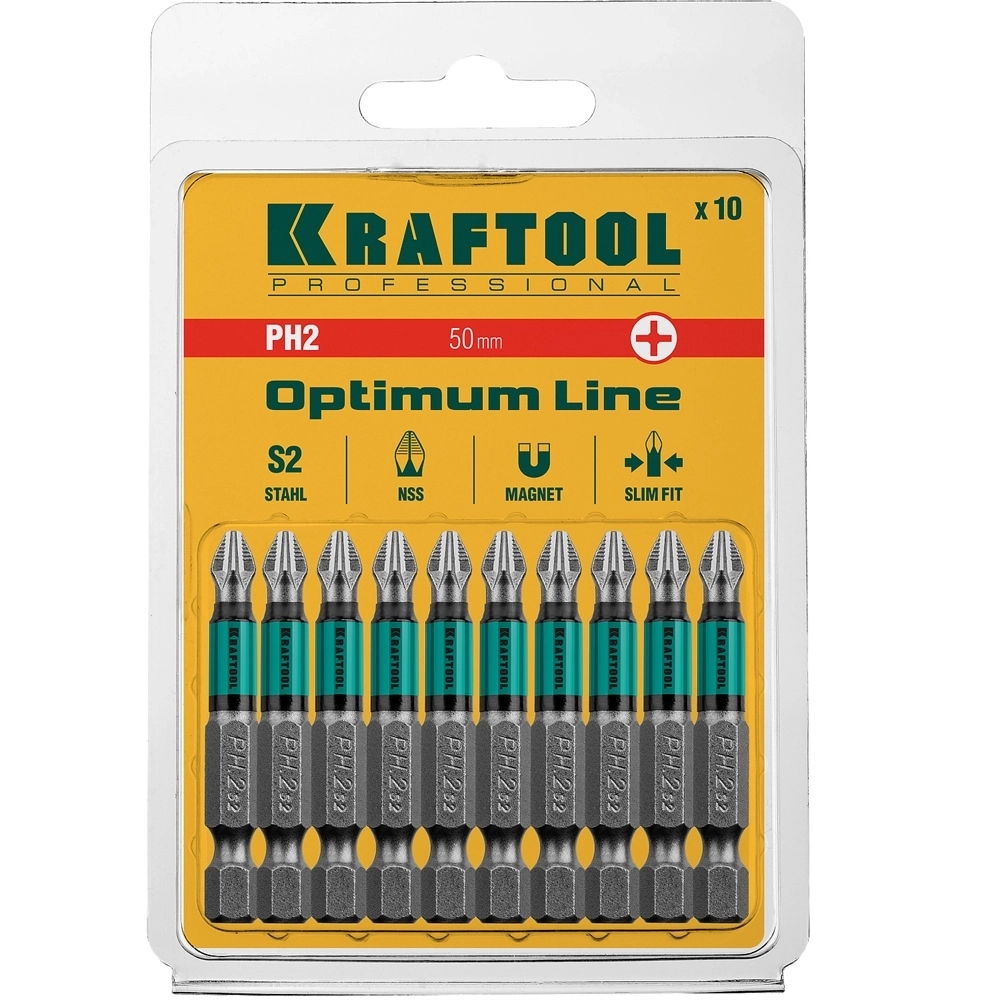 KRAFTOOL  Optimum, PH2, 50 мм, 10 шт, биты (26122-2-50-10) 26122-2-50-10