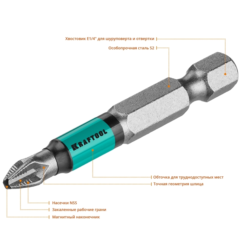 KRAFTOOL  Optimum, PH2, 50 мм, 10 шт, биты (26122-2-50-10) 26122-2-50-10