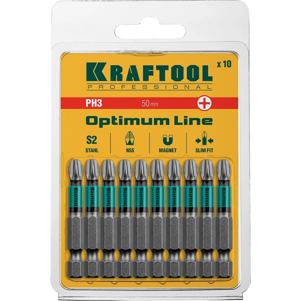 KRAFTOOL  Optimum, PH3, 50 мм, 10 шт, биты (26122-3-50-10) 26122-3-50-10
