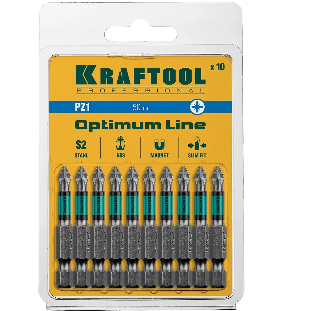 KRAFTOOL  Optimum PZ1, 50 мм, 10 шт, биты (26124-1-50-10) 26124-1-50-10