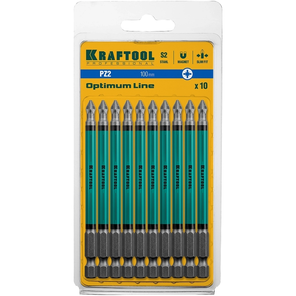KRAFTOOL  Optimum PZ2, 100 мм, 10 шт, биты (26124-2-100-10) 26124-2-100-10