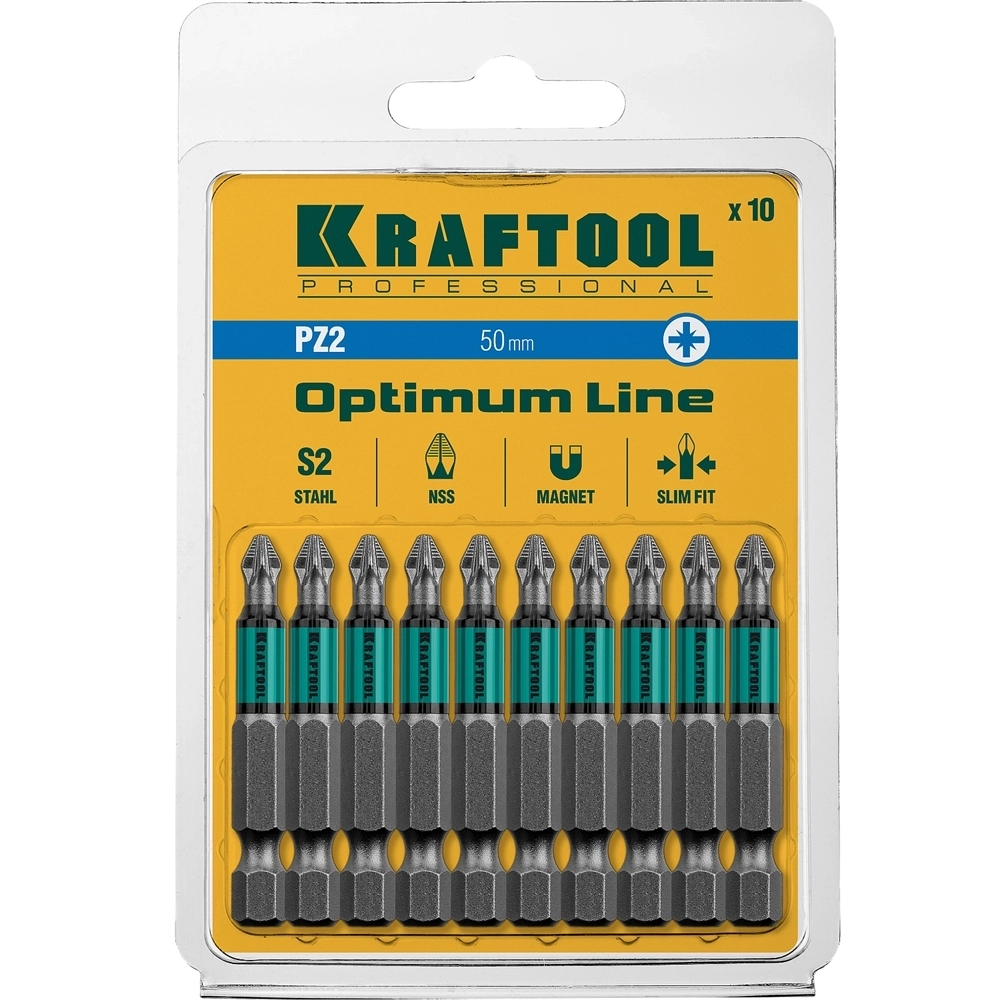 KRAFTOOL  Optimum PZ2, 50 мм, 10 шт, биты (26124-2-50-10) 26124-2-50-10