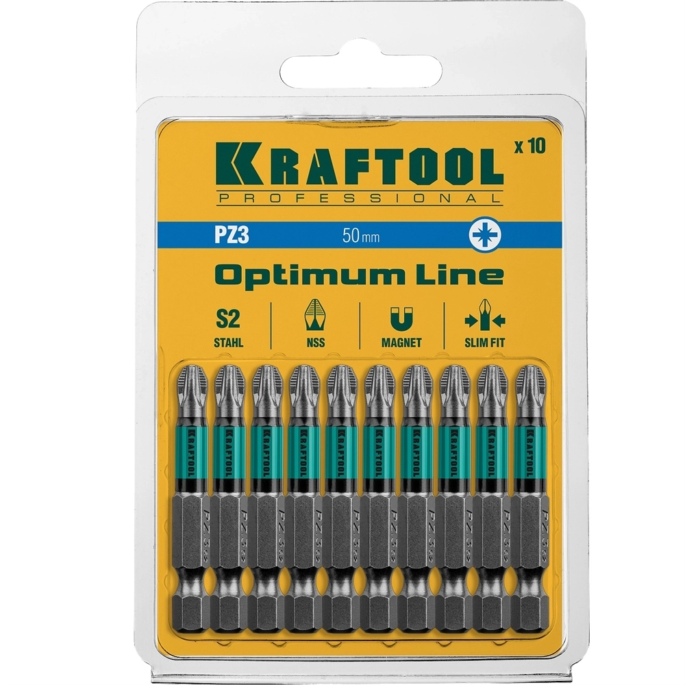 KRAFTOOL  Optimum PZ3, 50 мм, 10 шт, биты (26124-3-50-10) 26124-3-50-10