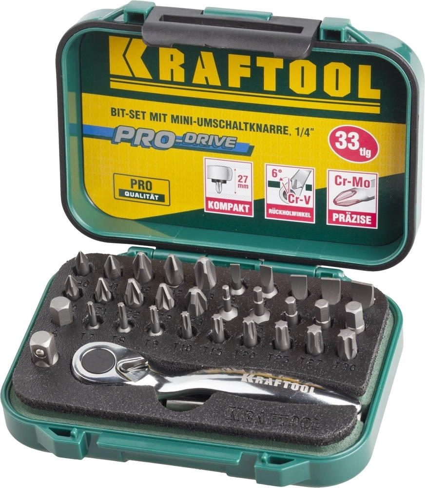 KRAFTOOL  33 шт, набор бит с мини-трещоткой (26157-H33) 26157-H33
