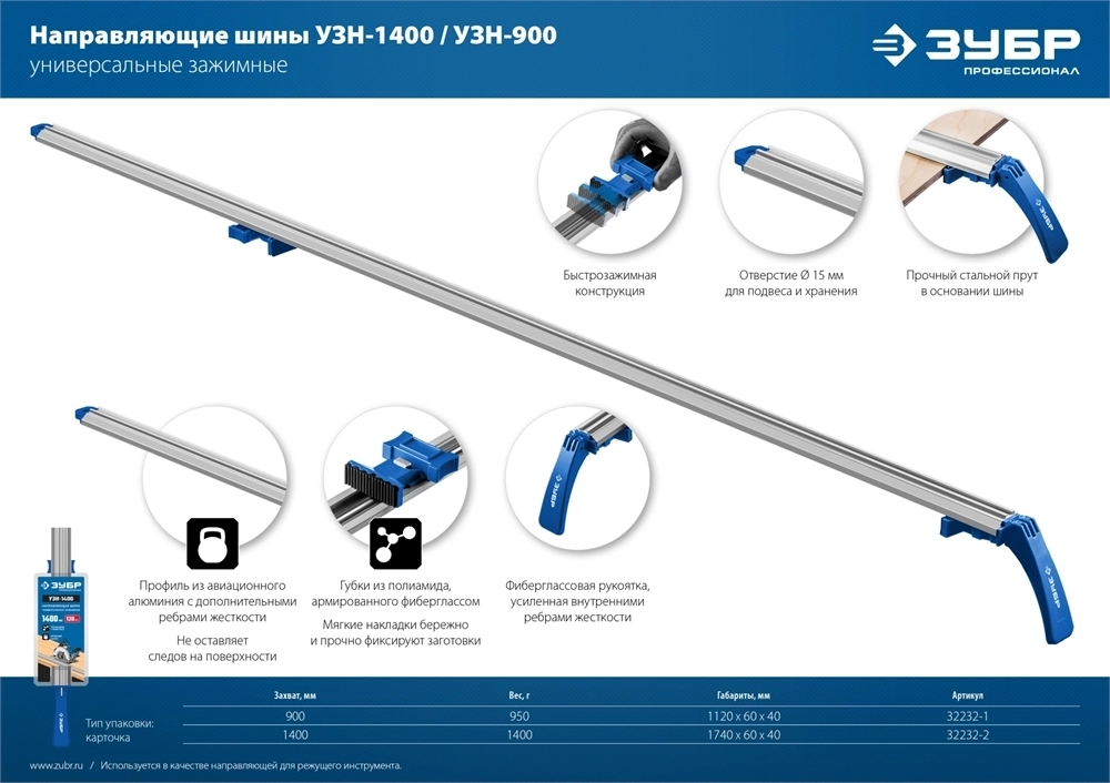 ЗУБР  УЗН-140, 1400 мм, направляющая шина, Профессионал (32232-2) 32232-2