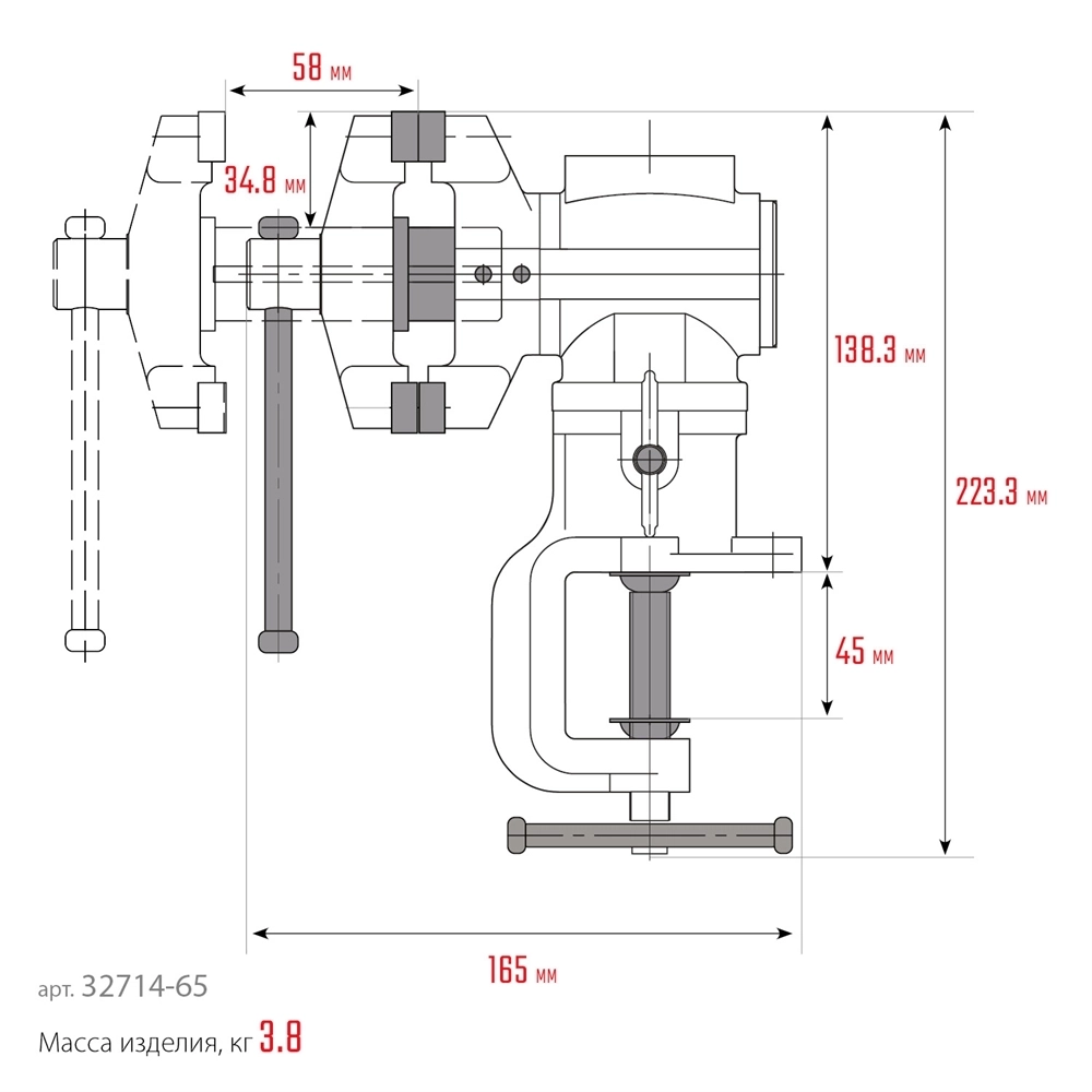 KRAFTOOL  3D-Mini, 65/38 мм, многофункциональные настольные тиски (32714-65) 32714-65
