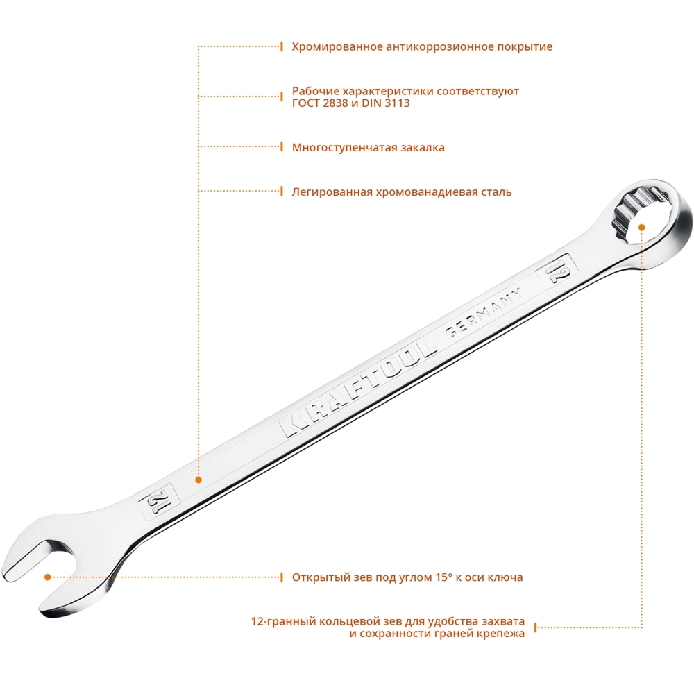 KRAFTOOL  12 мм, комбинированный гаечный ключ (27079-12) 27079-12_z01