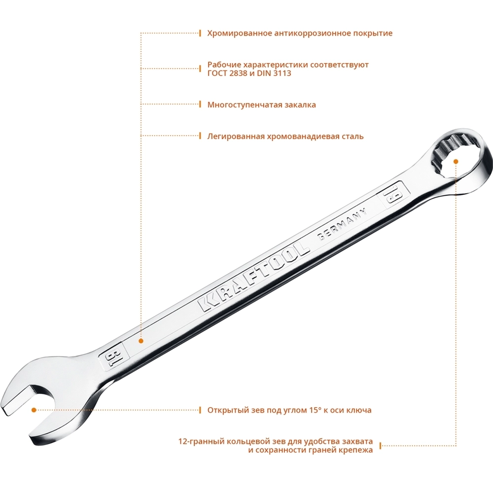 KRAFTOOL  19 мм, комбинированный гаечный ключ (27079-19) 27079-19_z01