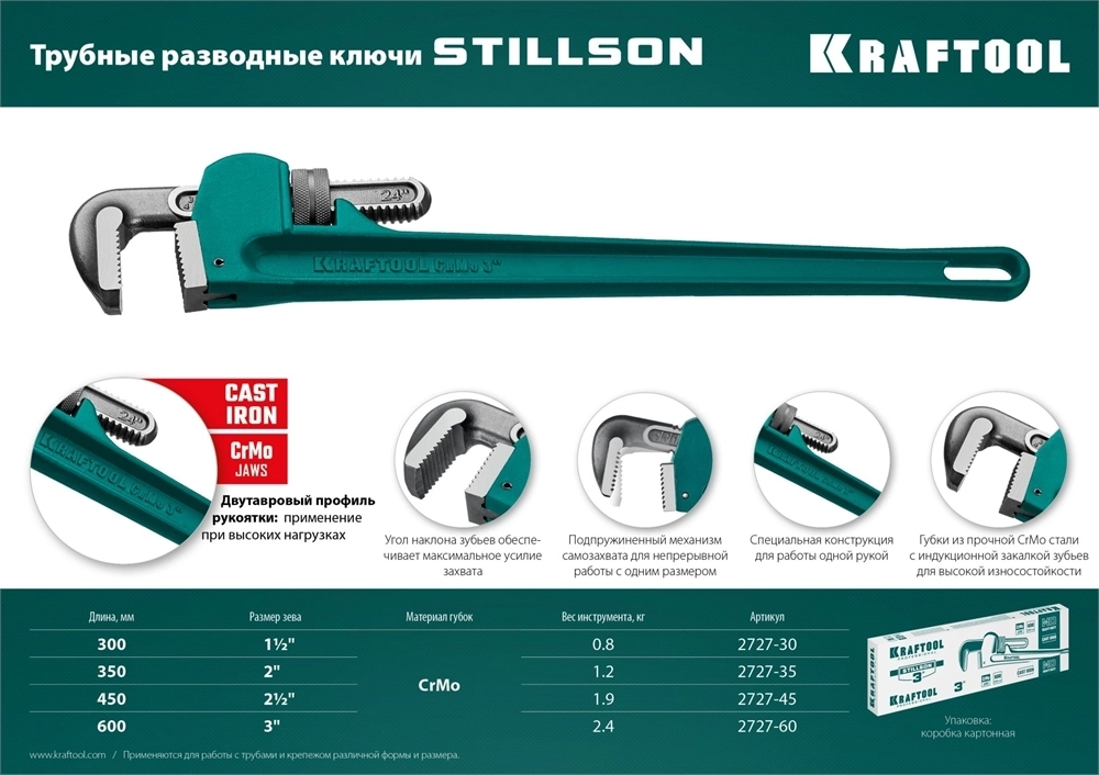 KRAFTOOL  STILLSON, 1.5″, 300 мм, трубный разводной ключ (2727-30) 2727-30