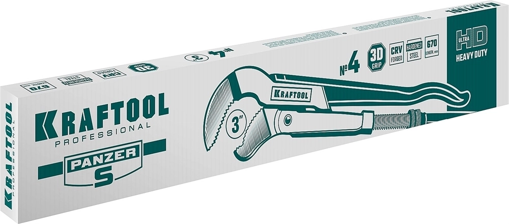 KRAFTOOL  PANZER-S, №4, 3″, 670 мм, трубный ключ с изогнутыми губками (2733-30) 2733-30_z02