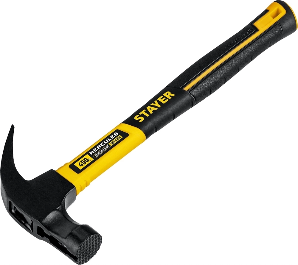 STAYER  Hercules-M, 450 г, молоток-гвоздодёр столярный с фиберглассовой рукояткой, Professional (2027-450) 2027-450_z01